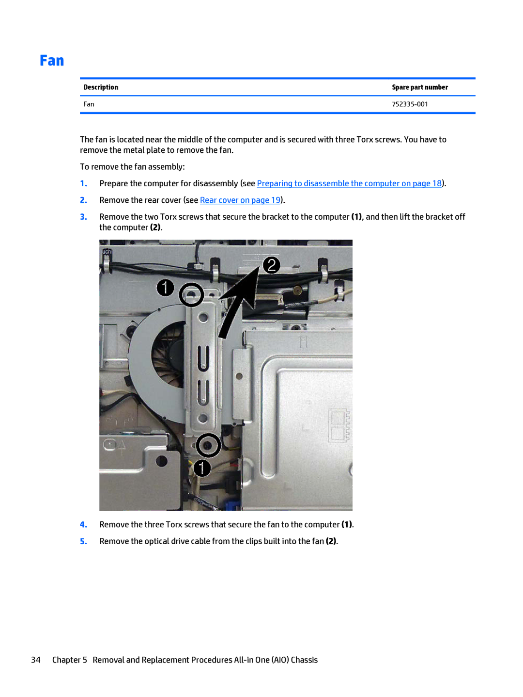 HP 205 G1 manual Description Spare part number Fan 752335-001 