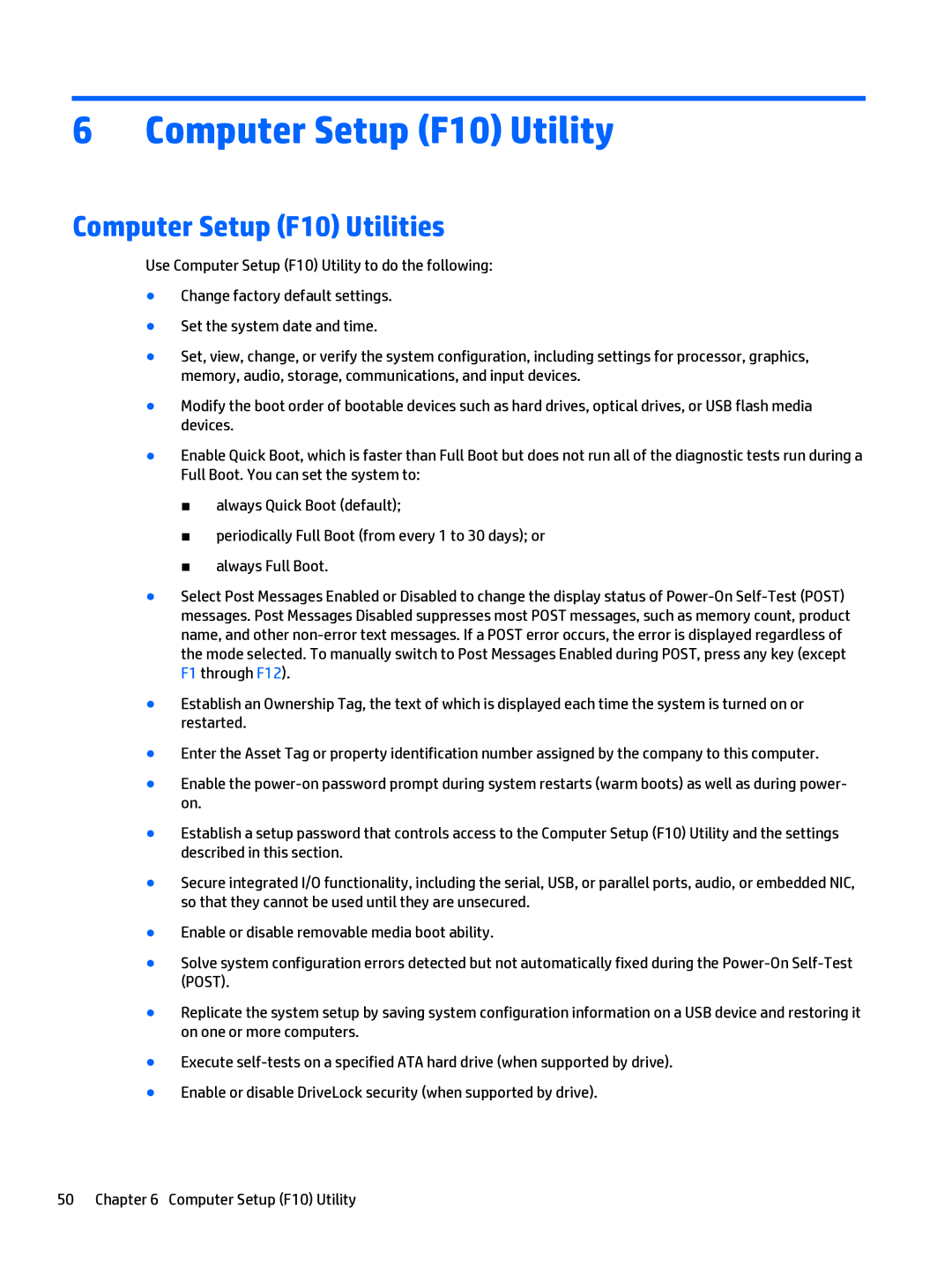 HP 205 G1 manual Computer Setup F10 Utility, Computer Setup F10 Utilities 