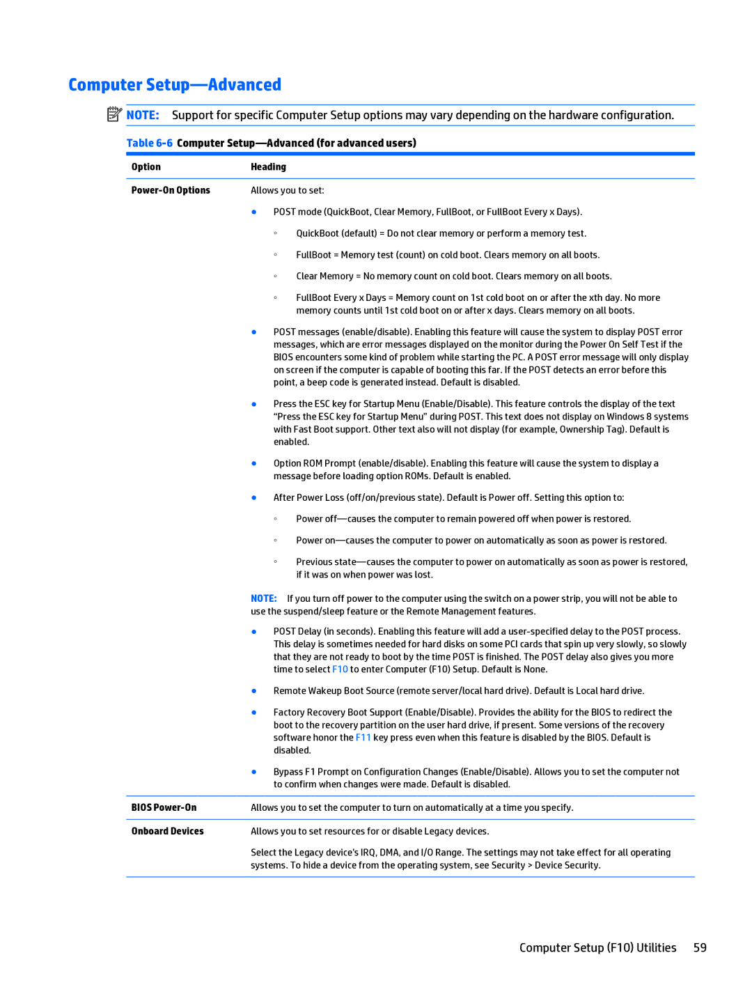 HP 205 G1 manual 6Computer Setup-Advanced for advanced users 