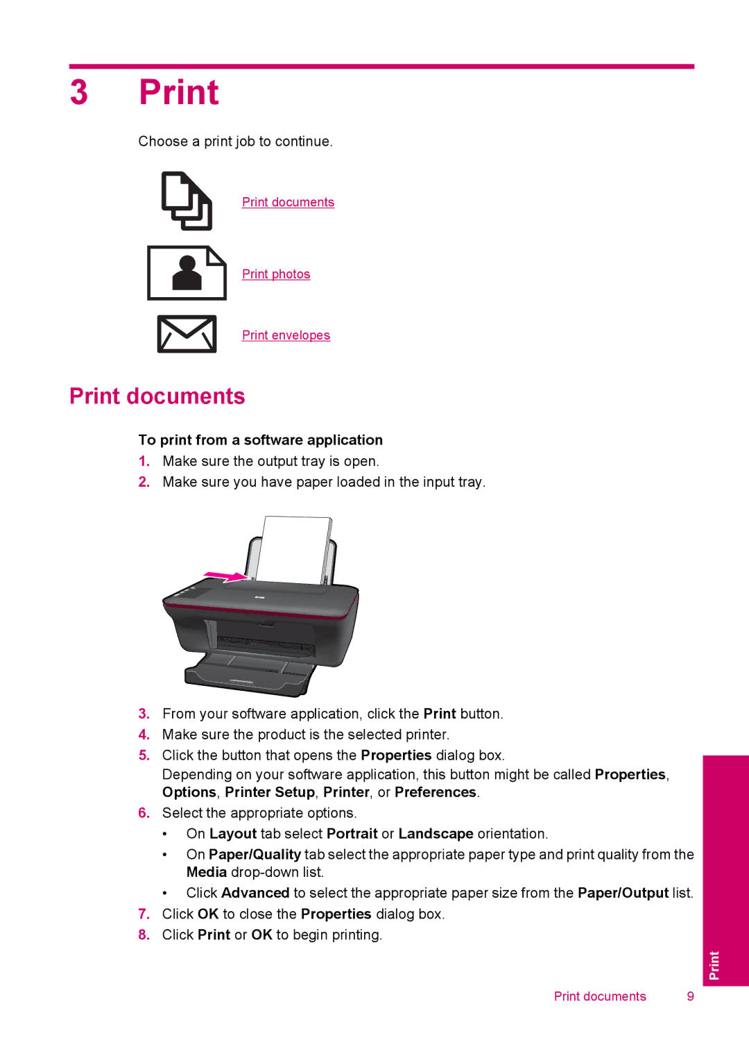 HP 2050 - J510a manual Print documents, To print from a software application 