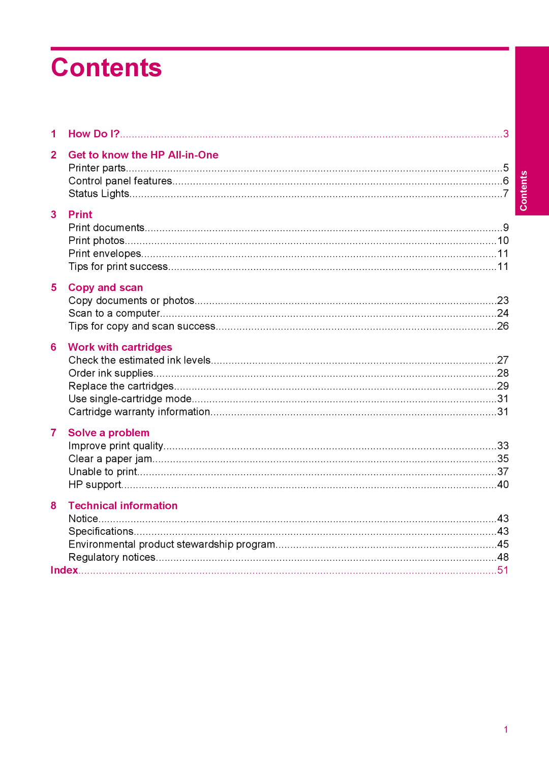 HP 2050 - J510a manual Contents 