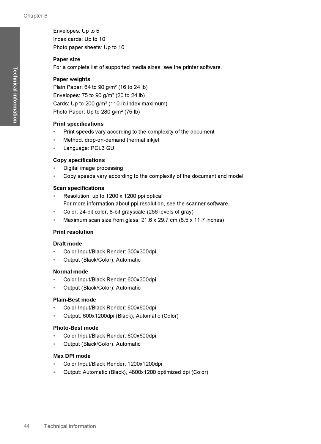 HP 2050 - J510a manual Paper size 