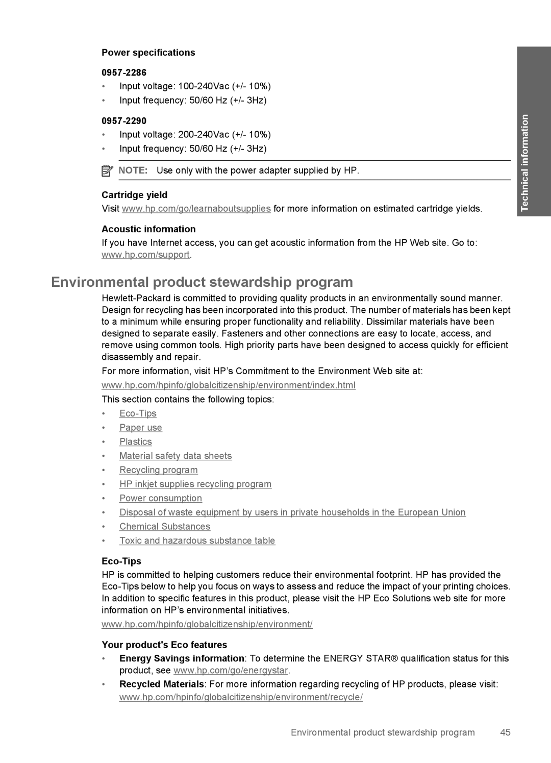 HP 2050 - J510a manual Environmental product stewardship program 