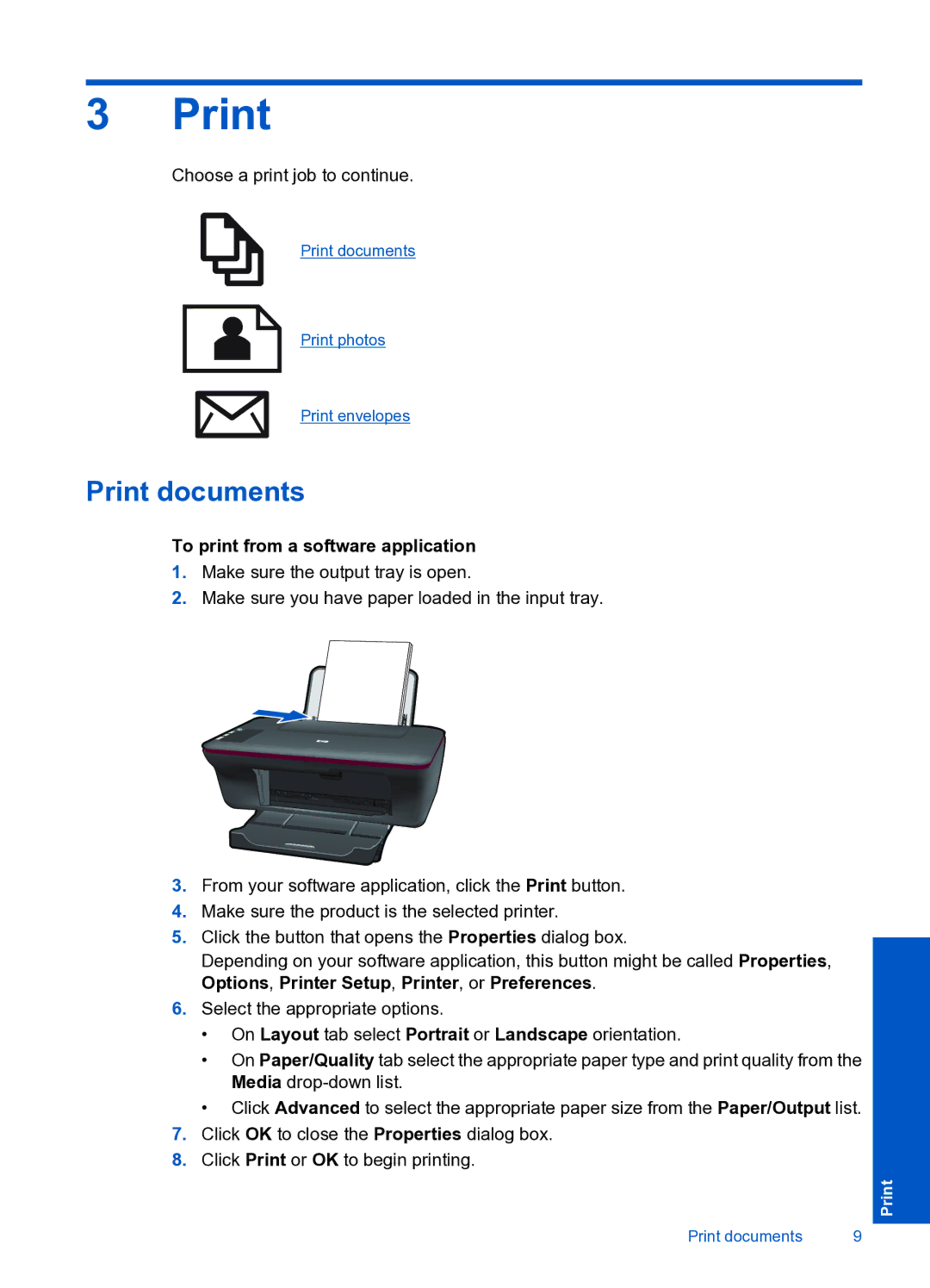 HP 2050 manual Print documents, To print from a software application 