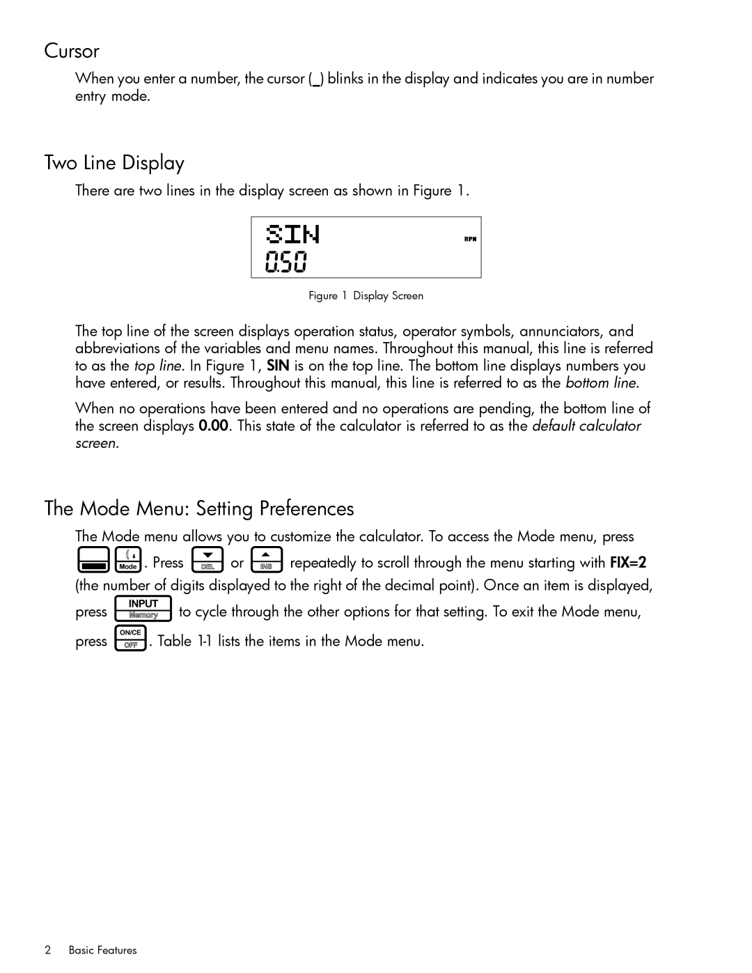 HP 20b Consultant Financial, 30b Professional manual Cursor, Two Line Display, Mode Menu Setting Preferences 