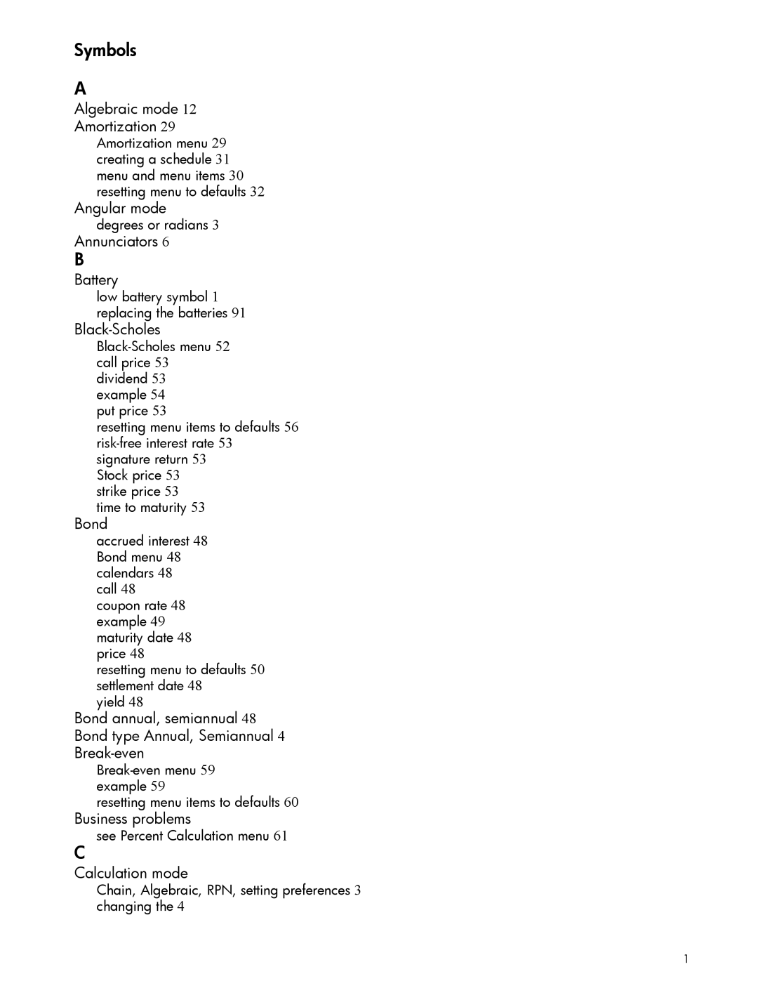 HP 30b Professional, 20b Consultant Financial manual Symbols 