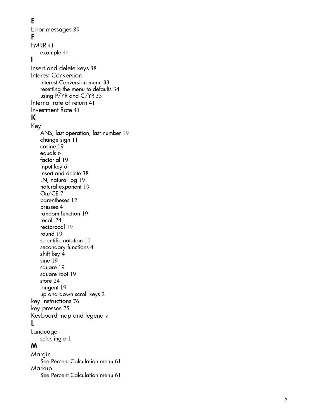 HP 30b Professional manual Insert and delete keys Interest Conversion, Internal rate of return Investment Rate Key, Margin 