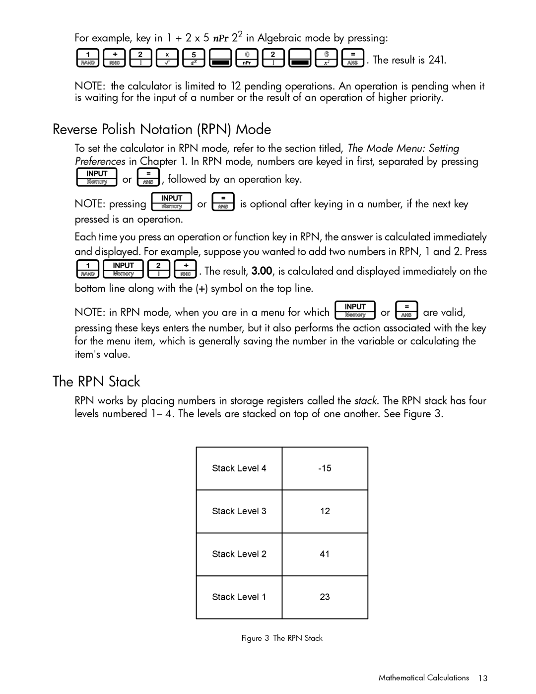 HP 30b Professional manual Reverse Polish Notation RPN Mode, RPN Stack, Ior =, followed by an operation key 