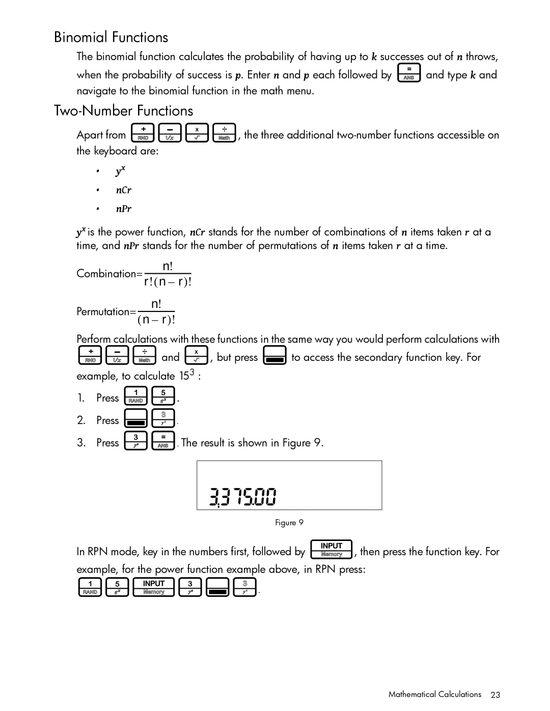 HP 30b Professional, 20b Consultant Financial manual 15I3h, Binomial Functions, Two-Number Functions 