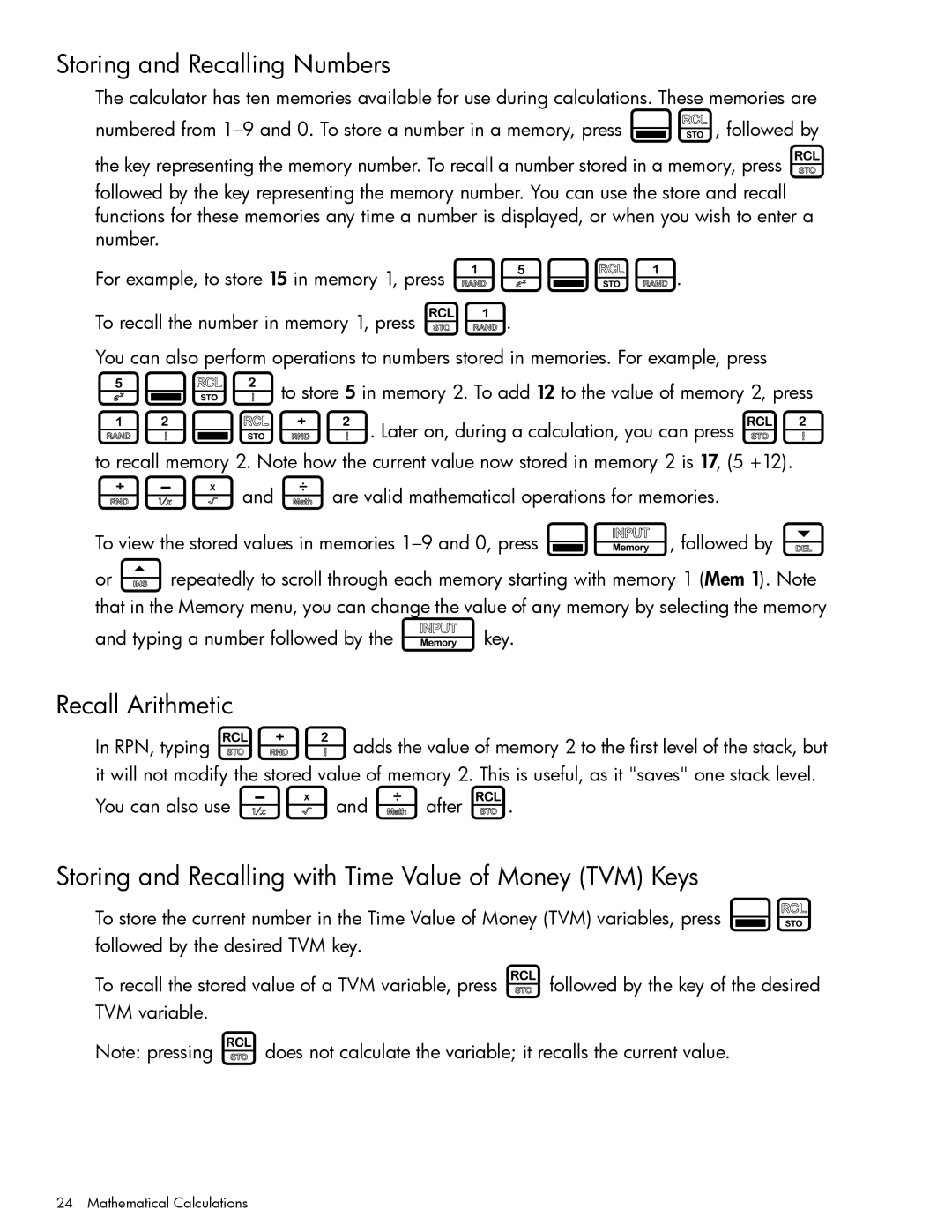 HP 20b Consultant Financial, 30b Professional manual Storing and Recalling Numbers, Recall Arithmetic 