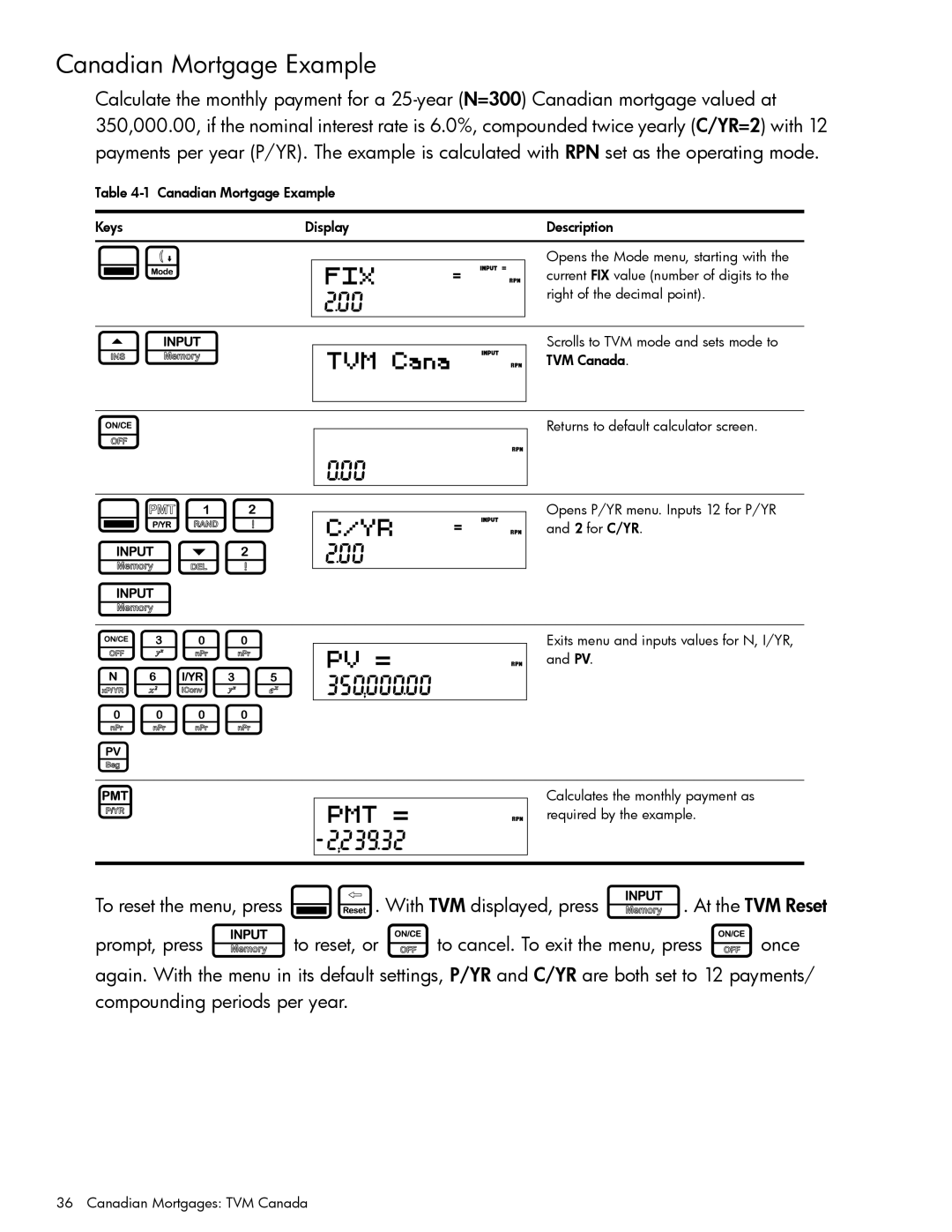 HP 20b Consultant Financial, 30b Professional manual O300 N6Y35 0000, Canadian Mortgage Example 