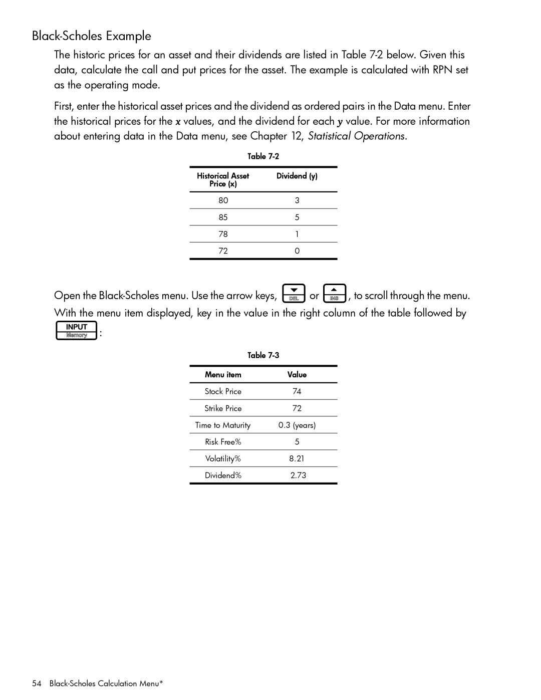 HP 20b Consultant Financial, 30b Professional manual Black-Scholes Example 