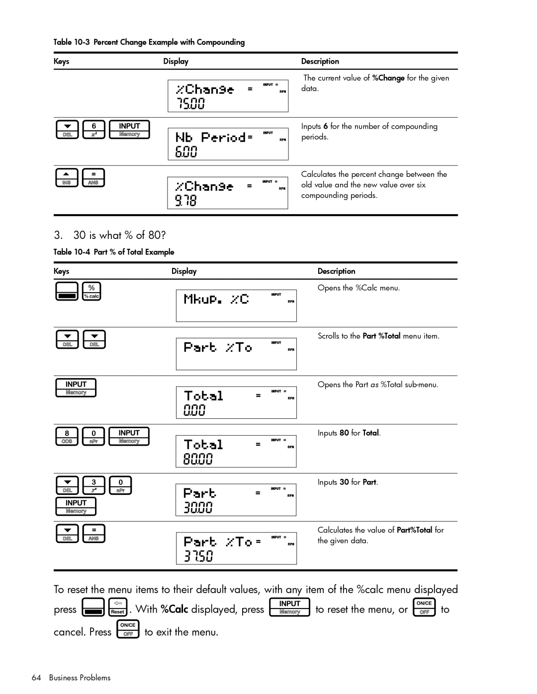 HP 20b Consultant Financial, 30b Professional manual 80I, Is what % of 80? 