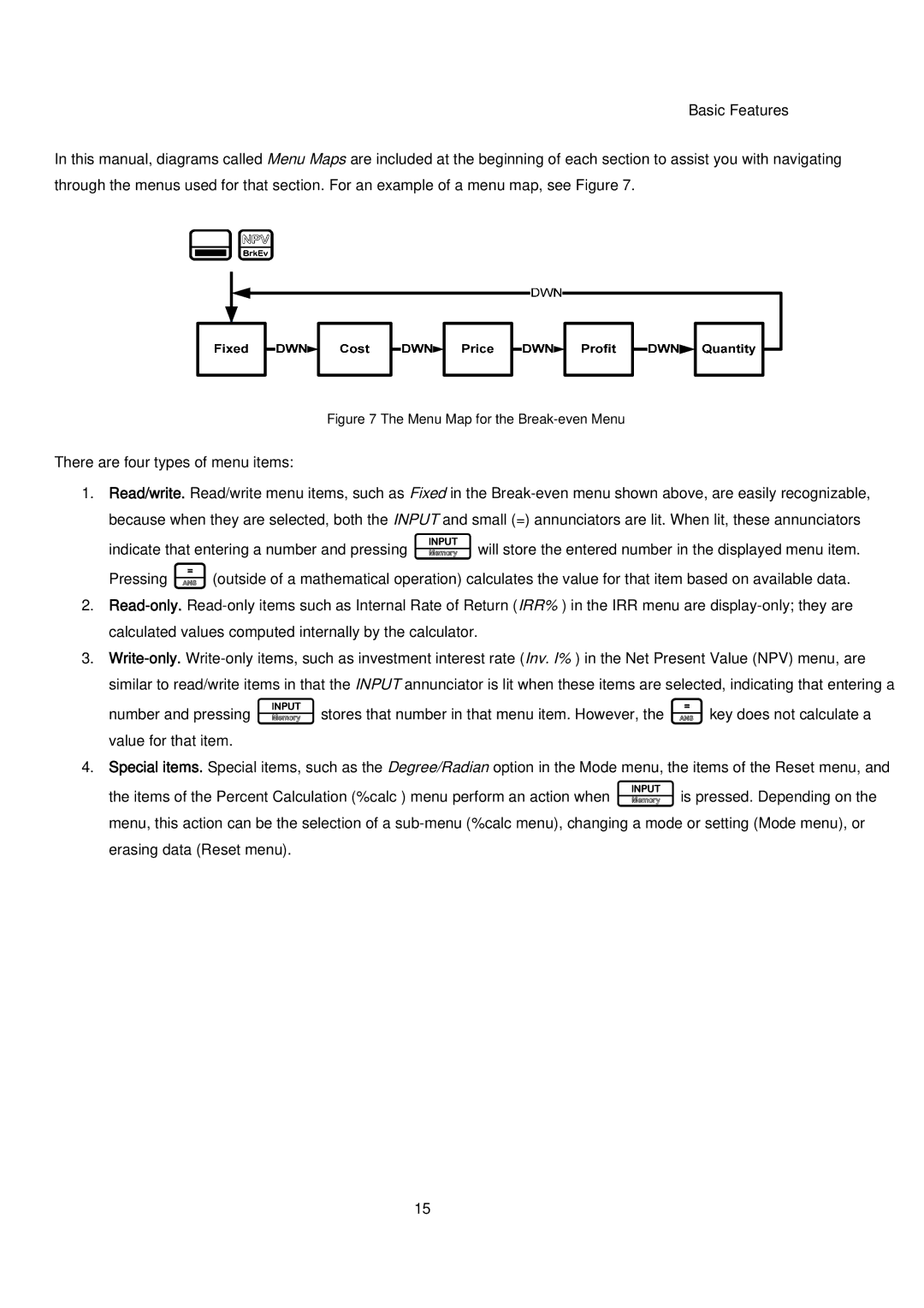 HP 20B manual Menu Map for the Break-even Menu 