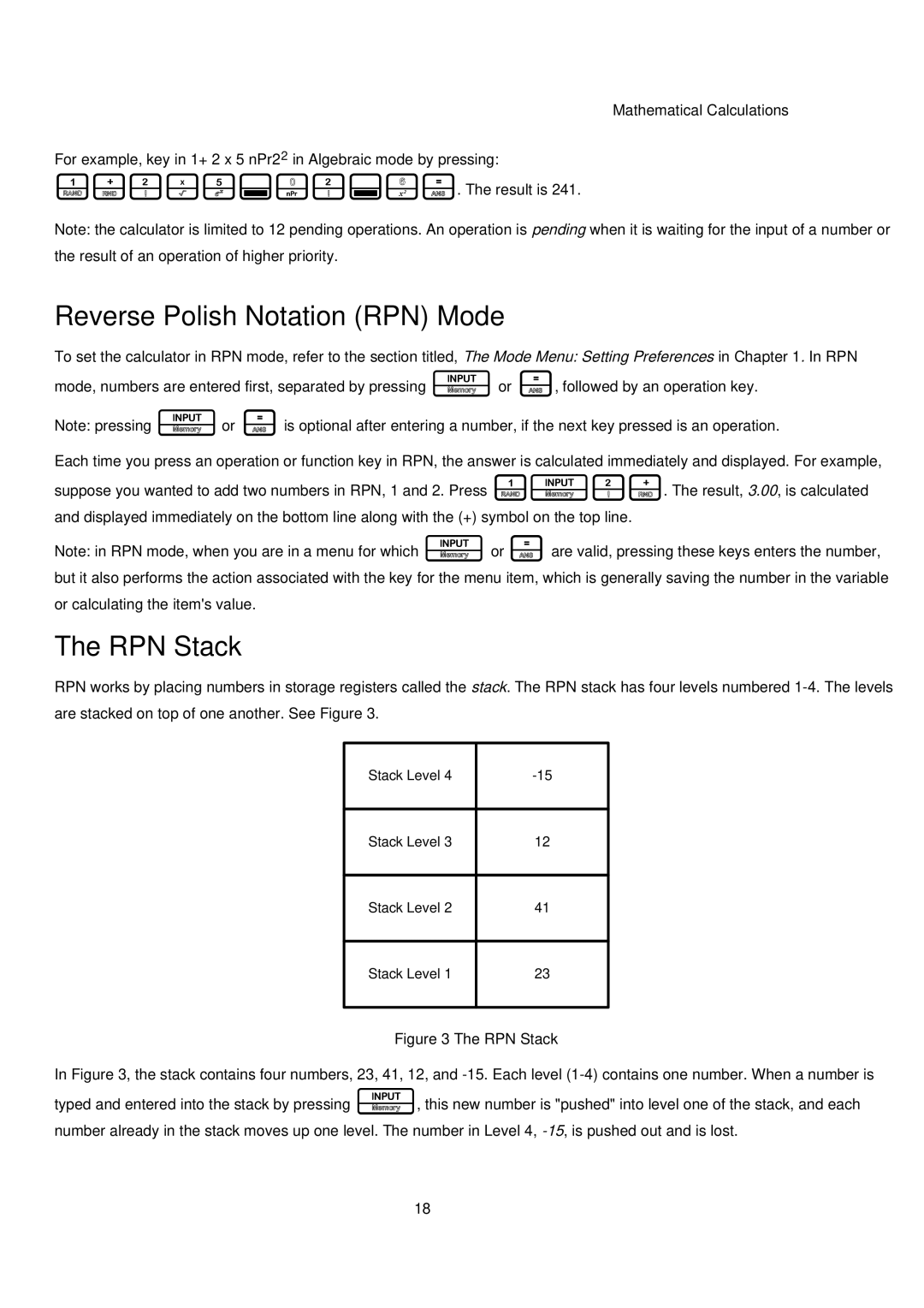 HP 20B manual Reverse Polish Notation RPN Mode, RPN Stack 