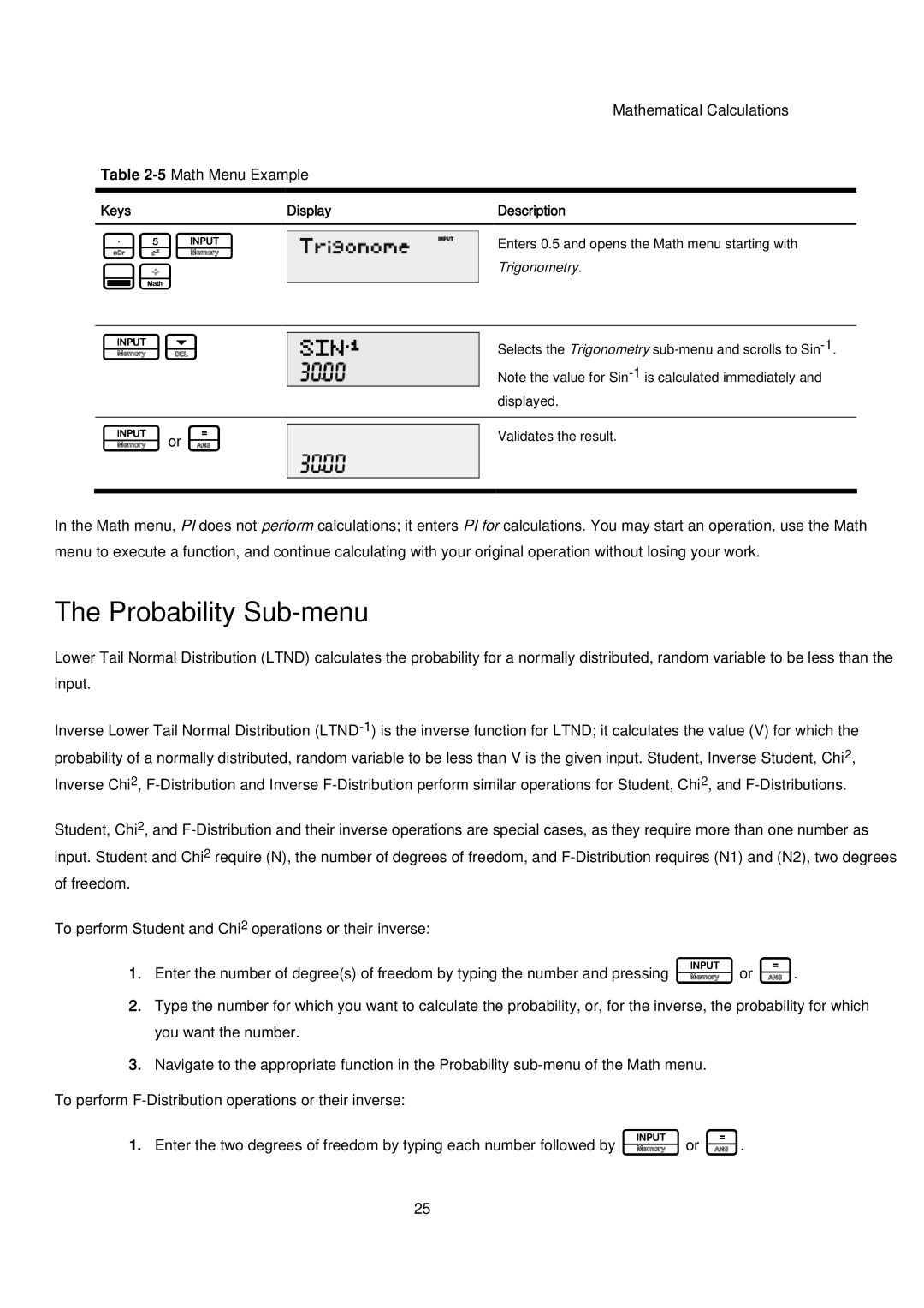 HP 20B manual Probability Sub-menu, Mathematical Calculations 5Math Menu Example, Ior = 