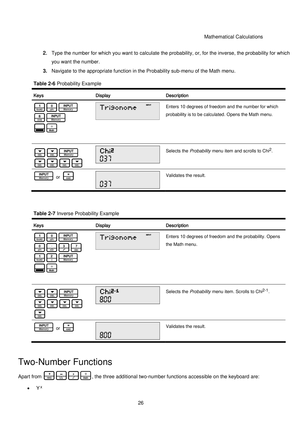 HP 20B manual Two-Number Functions, 10I 12I, 7Inverse Probability Example 