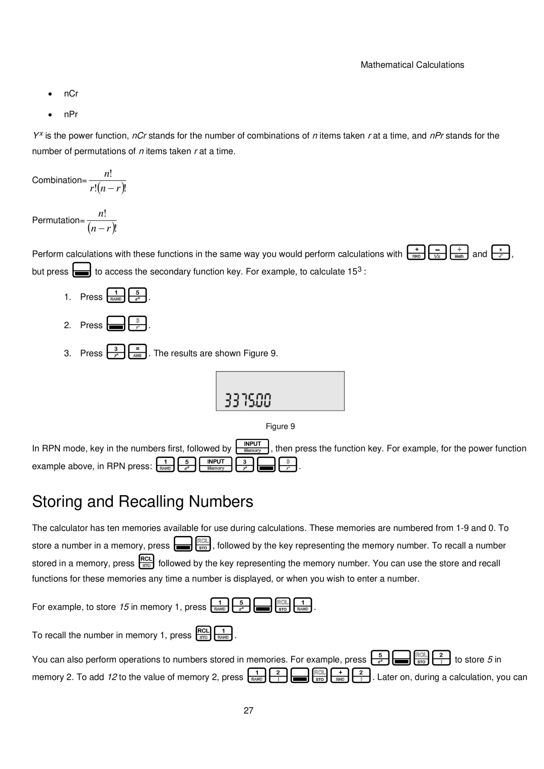 HP 20B manual Storing and Recalling Numbers 