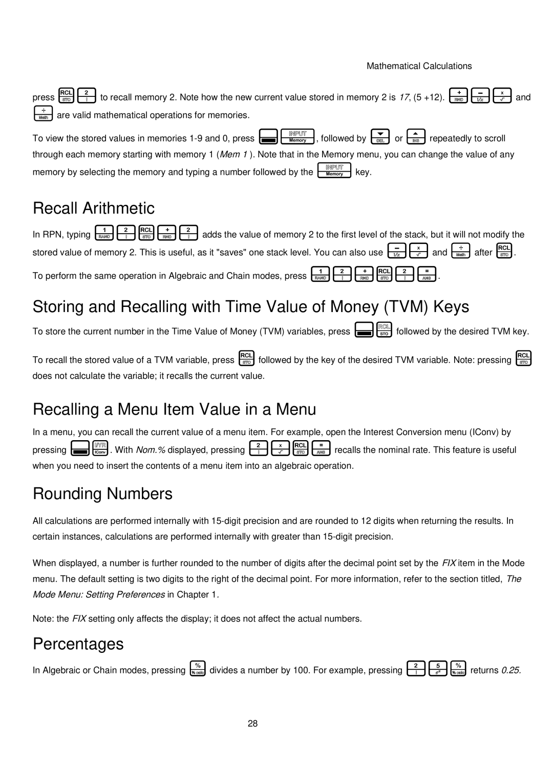 HP 20B Recall Arithmetic, Storing and Recalling with Time Value of Money TVM Keys, Recalling a Menu Item Value in a Menu 