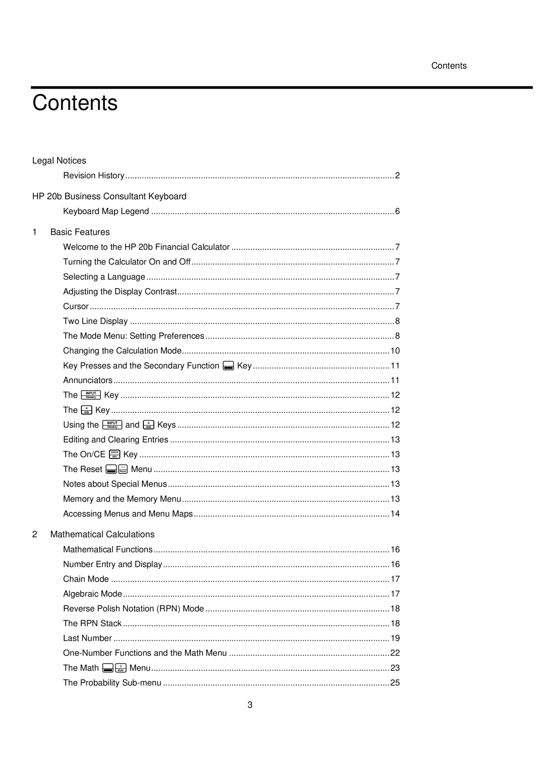 HP 20B manual Contents 