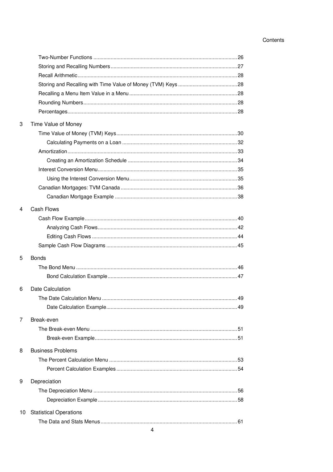 HP 20B manual Time Value of Money, Cash Flows, Bonds, Date Calculation, Break-even, Business Problems, Depreciation 