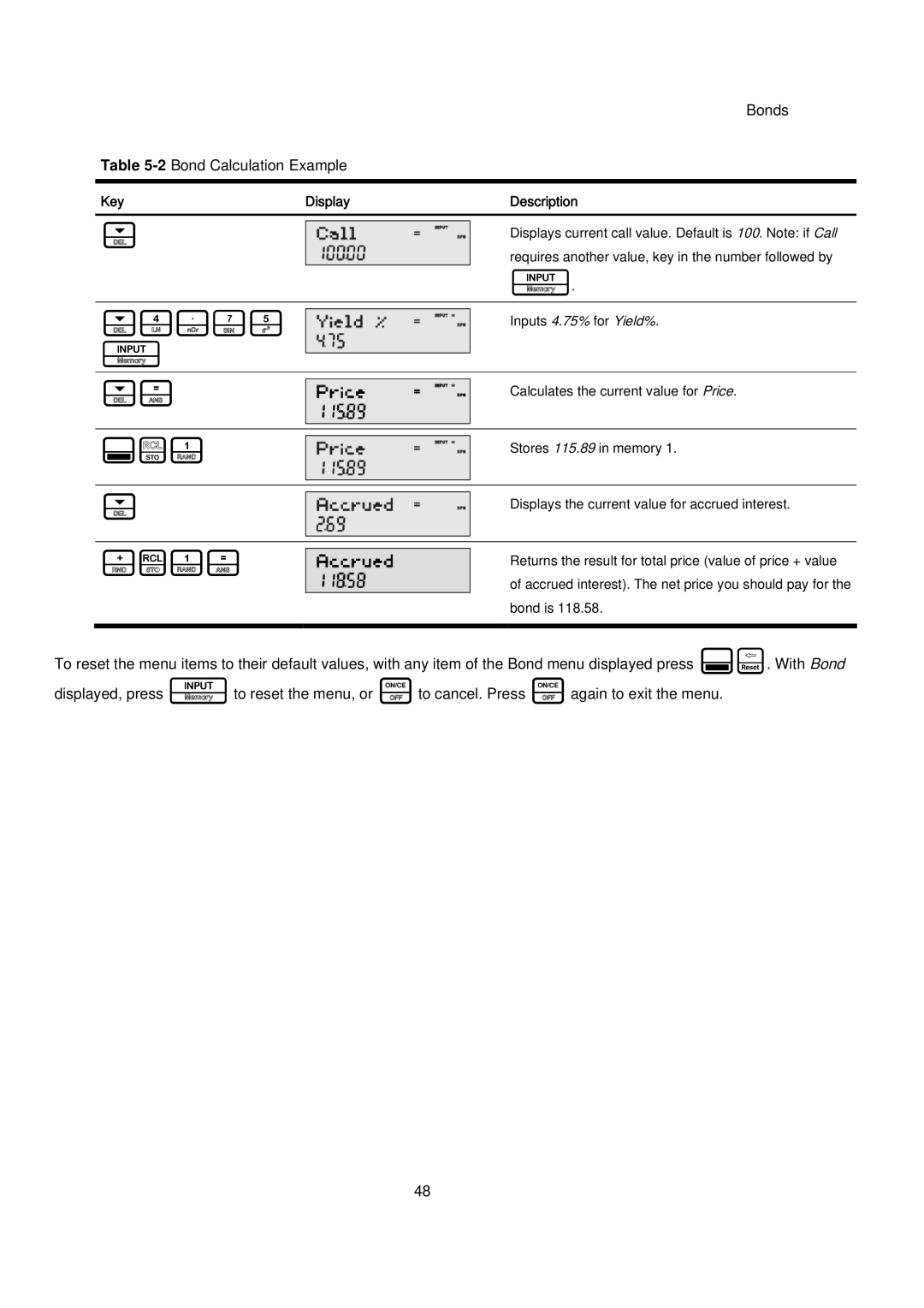 HP 20B manual +L1=, Bonds 2Bond Calculation Example 