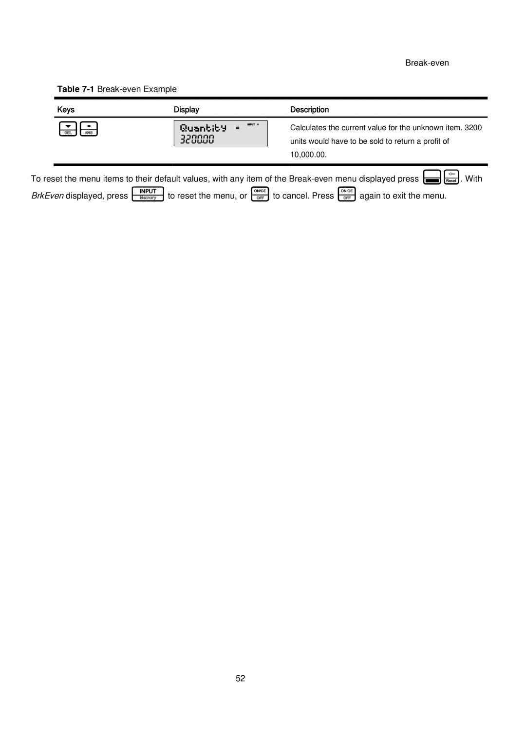 HP 20B manual Break-even 1Break-even Example 