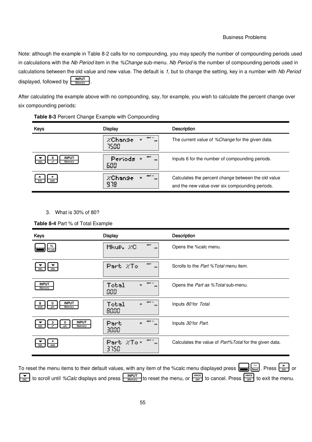 HP 20B manual 80I, 30I, What is 30% of 80? 4Part % of Total Example 