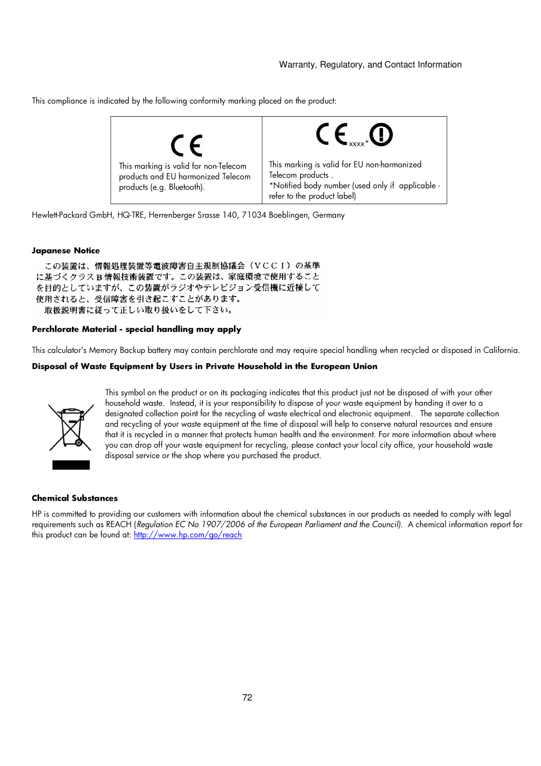 HP 20B manual Chemical Substances 