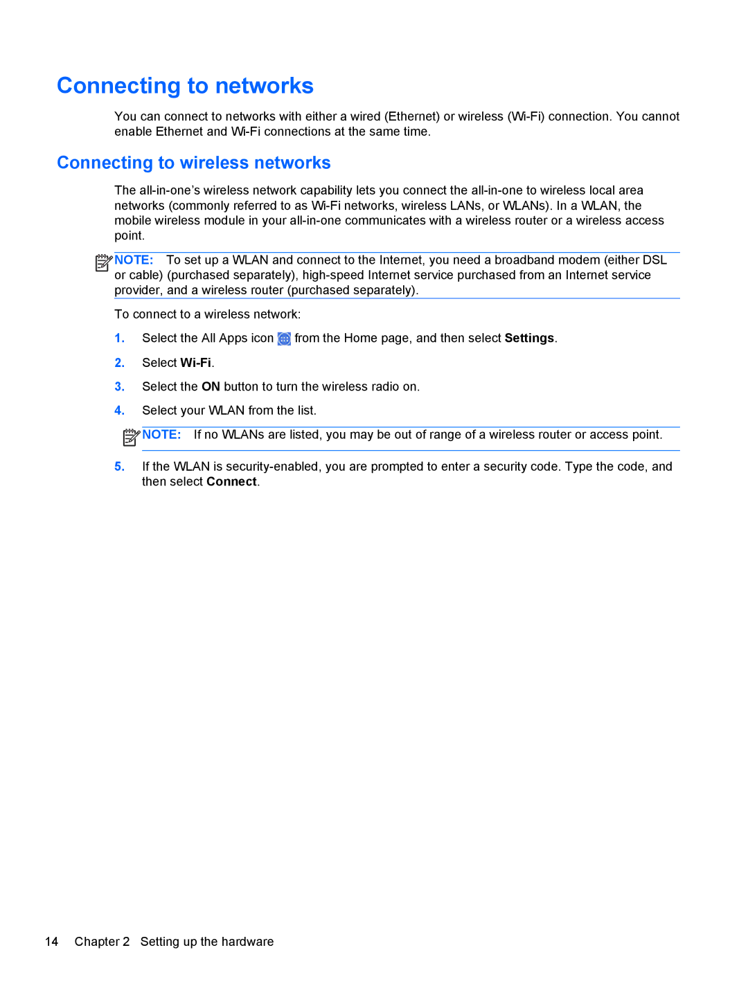 HP 21 E2P19AA#ABA manual Connecting to networks, Connecting to wireless networks 