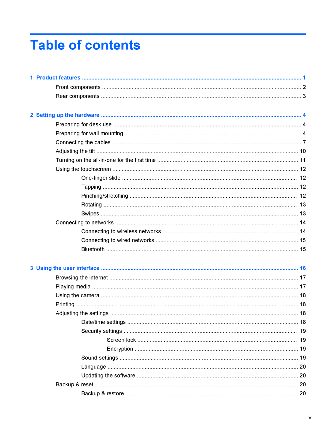 HP 21 E2P19AA#ABA manual Table of contents 