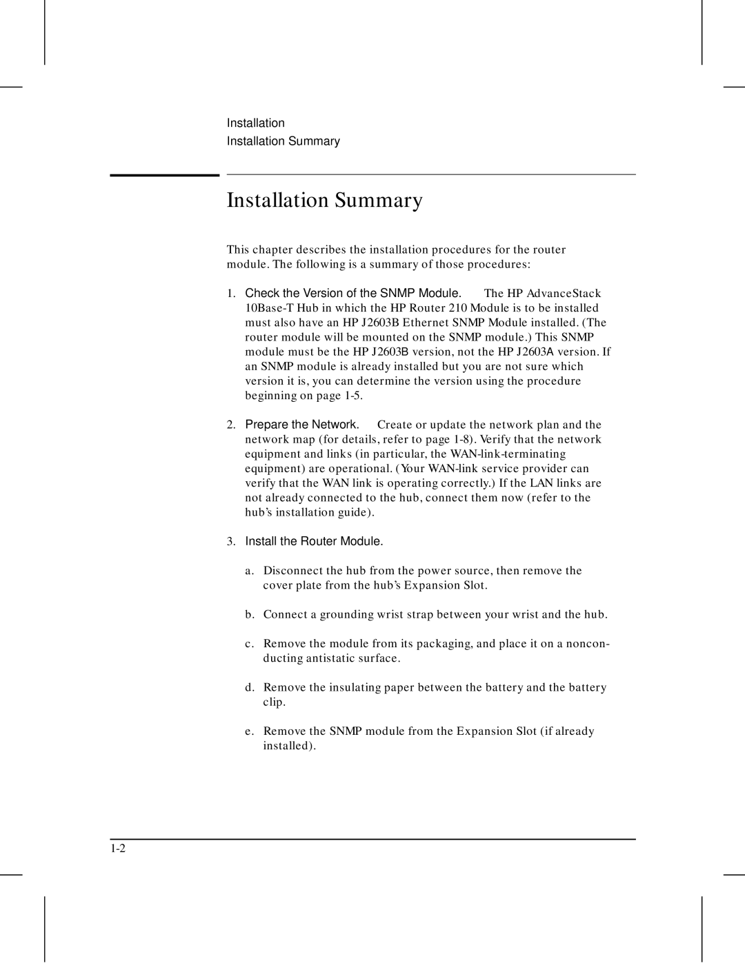 HP 210 manual Installation Summary, Install the Router Module 