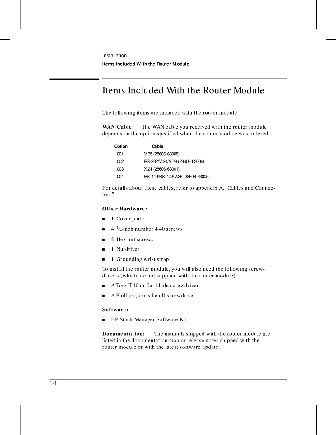 HP 210 manual Items Included With the Router Module, Other Hardware, Software 