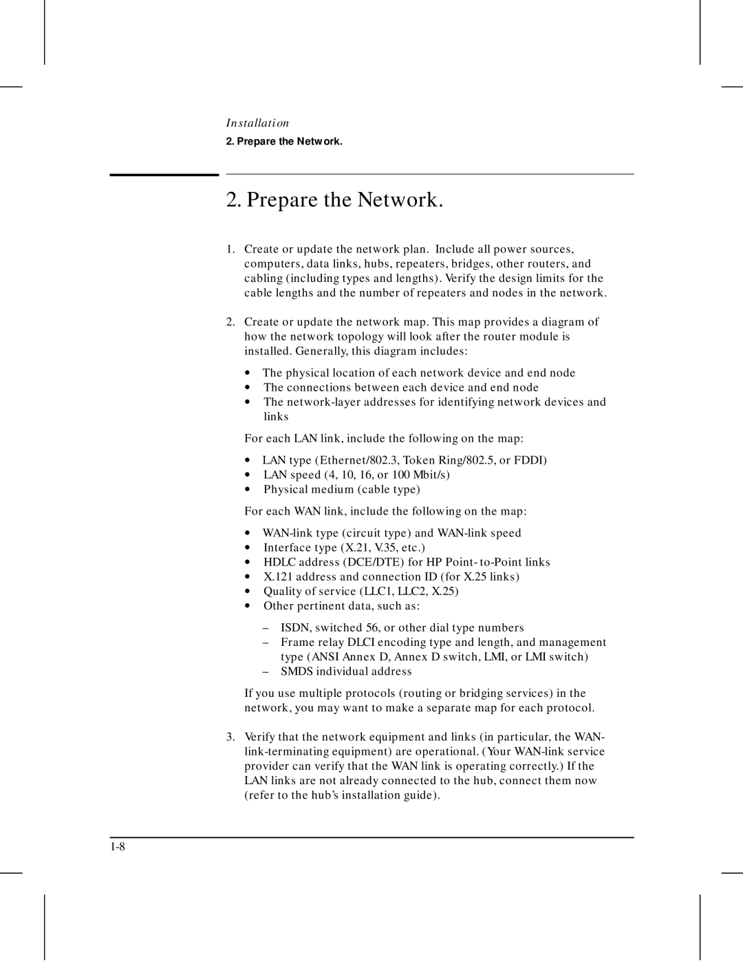 HP 210 manual Prepare the Network, Smds individual address 