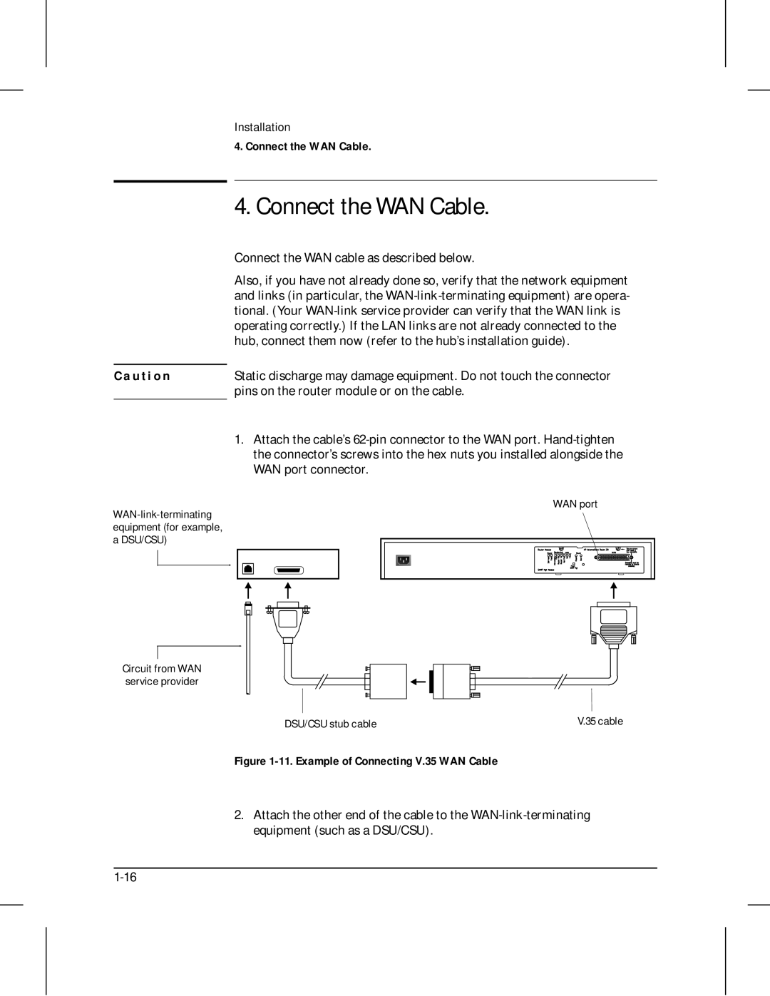 HP 210 manual Connect the WAN Cable, Connect the WAN cable as described below, Pins on the router module or on the cable 