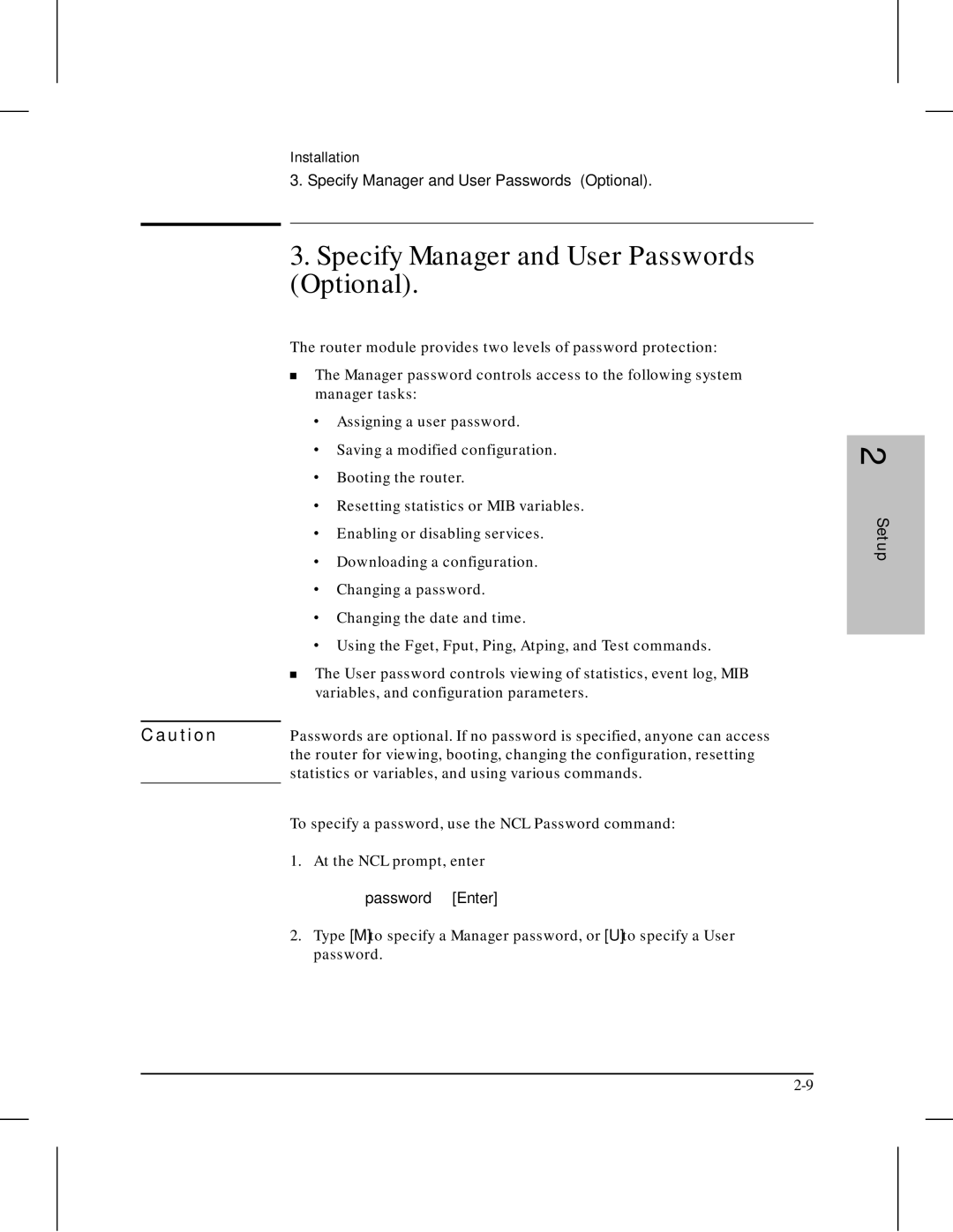 HP 210 manual Specify Manager and User Passwords Optional 