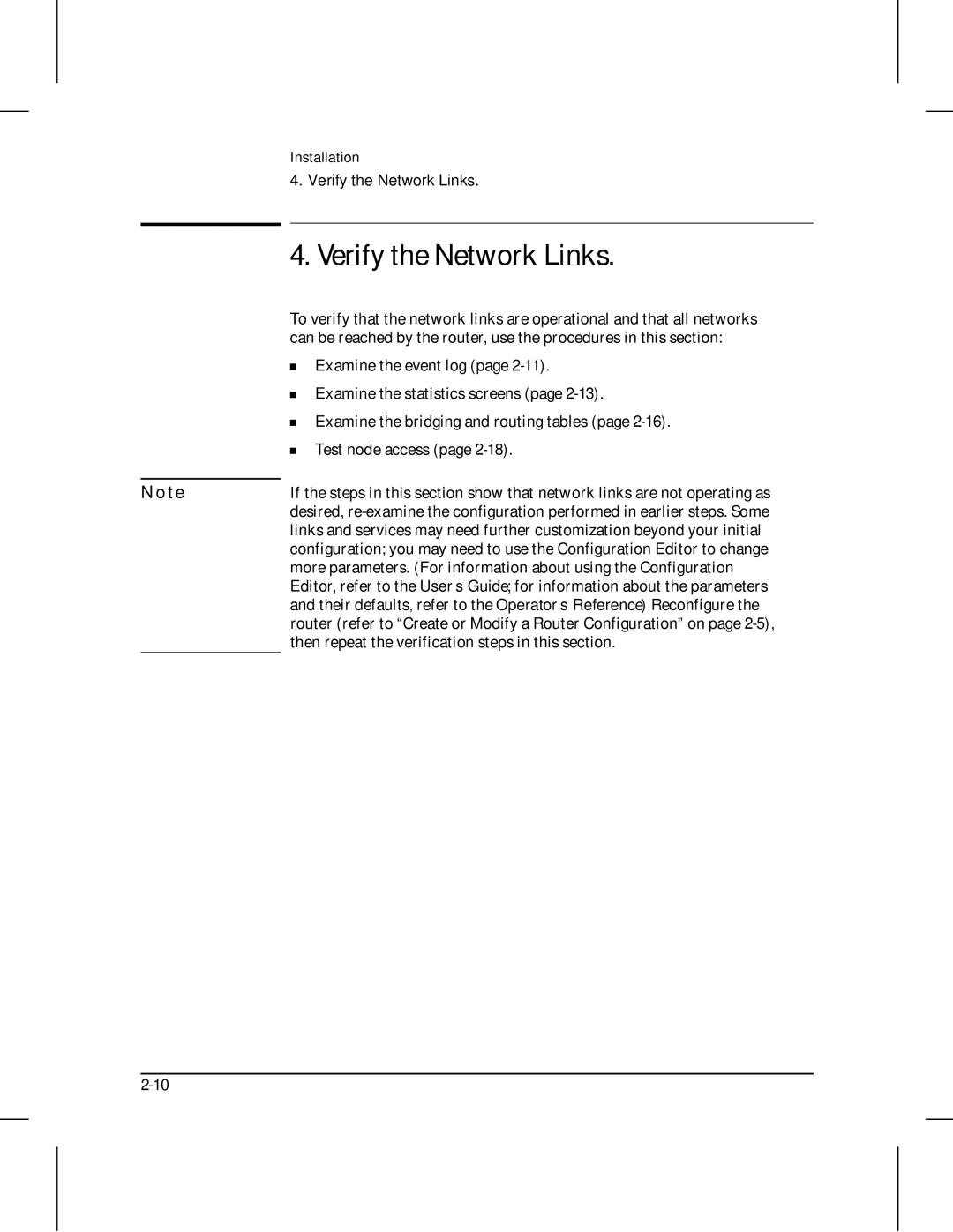 HP 210 manual Verify the Network Links 