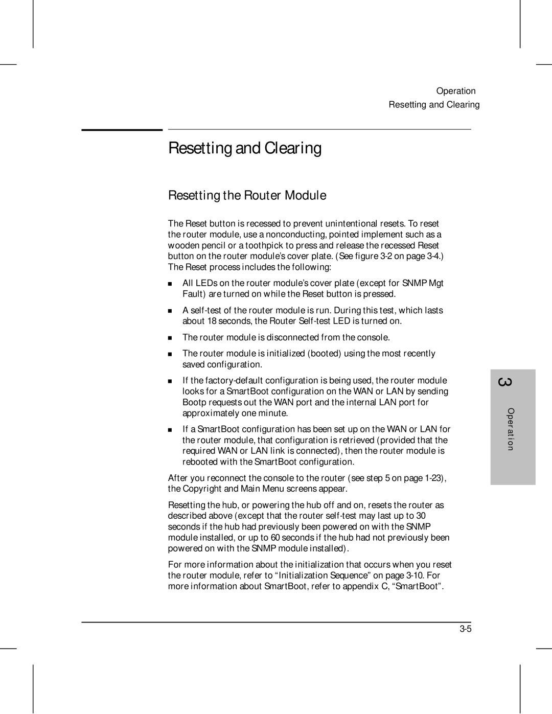 HP 210 manual Resetting and Clearing, Resetting the Router Module 