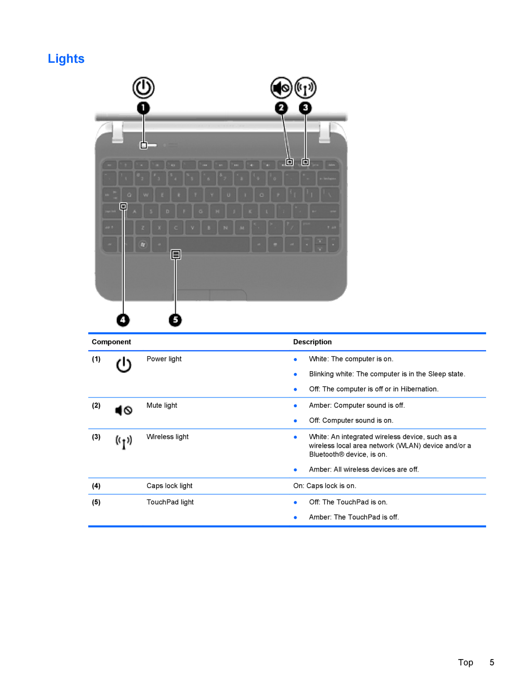 HP 210 manual Lights 