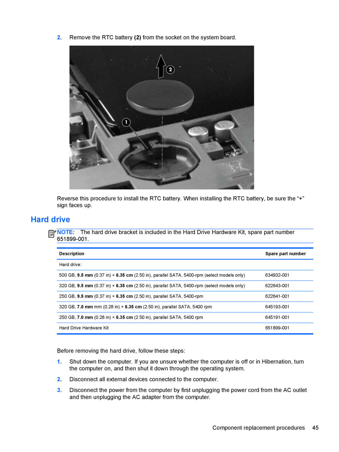 HP 210 manual Hard drive 