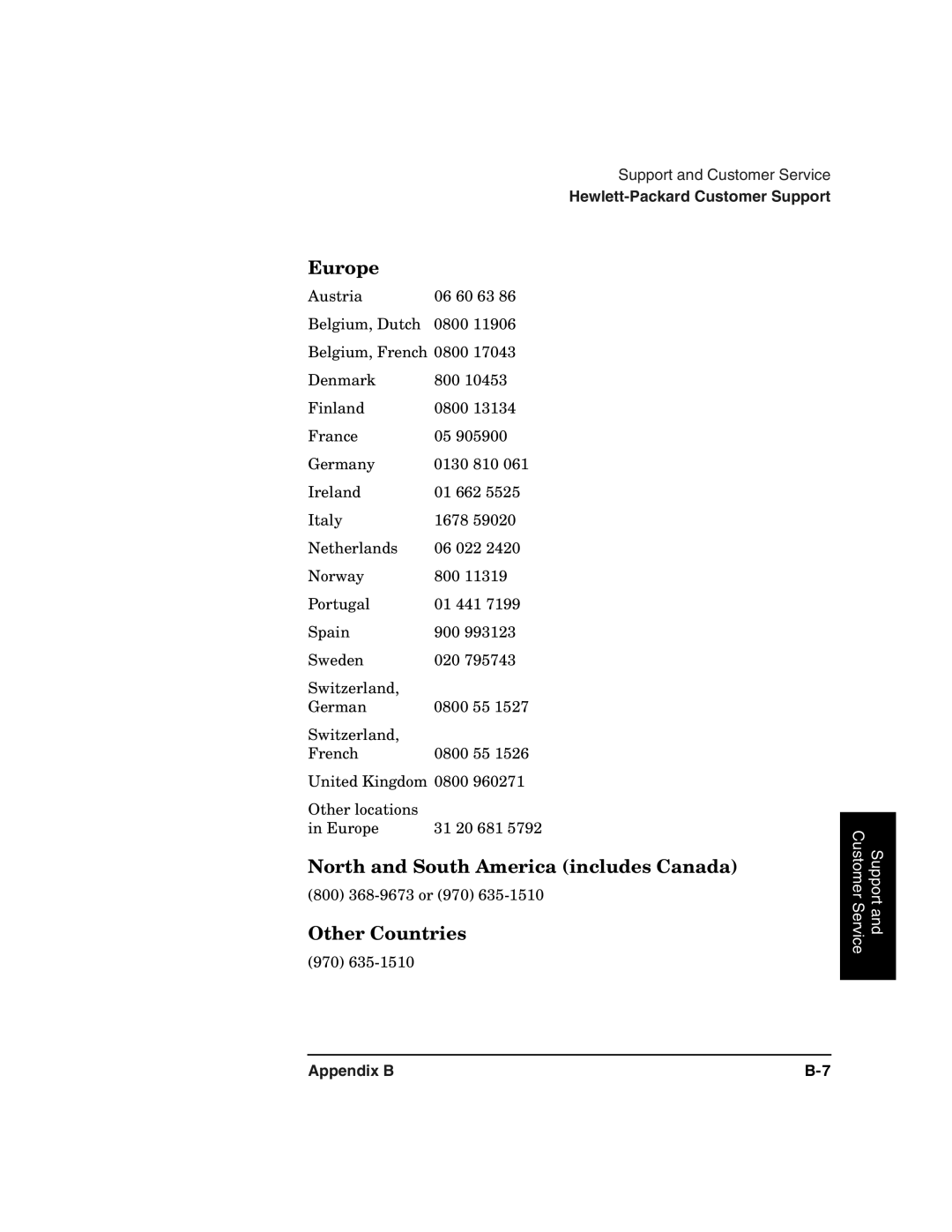 HP 2100 ER manual Europe, North and South America includes Canada, Other Countries 