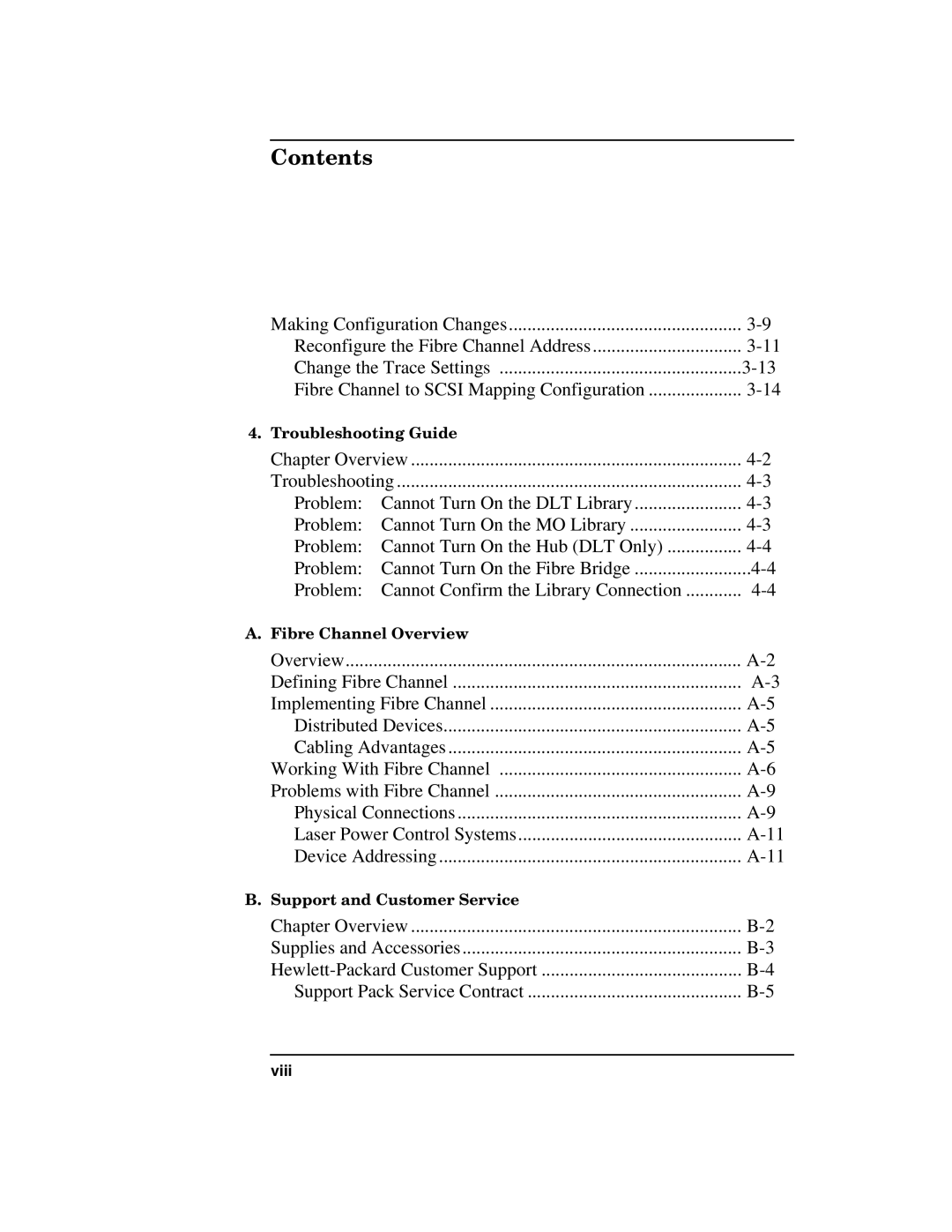 HP 2100 ER manual Troubleshooting Guide, Fibre Channel Overview, Support and Customer Service 