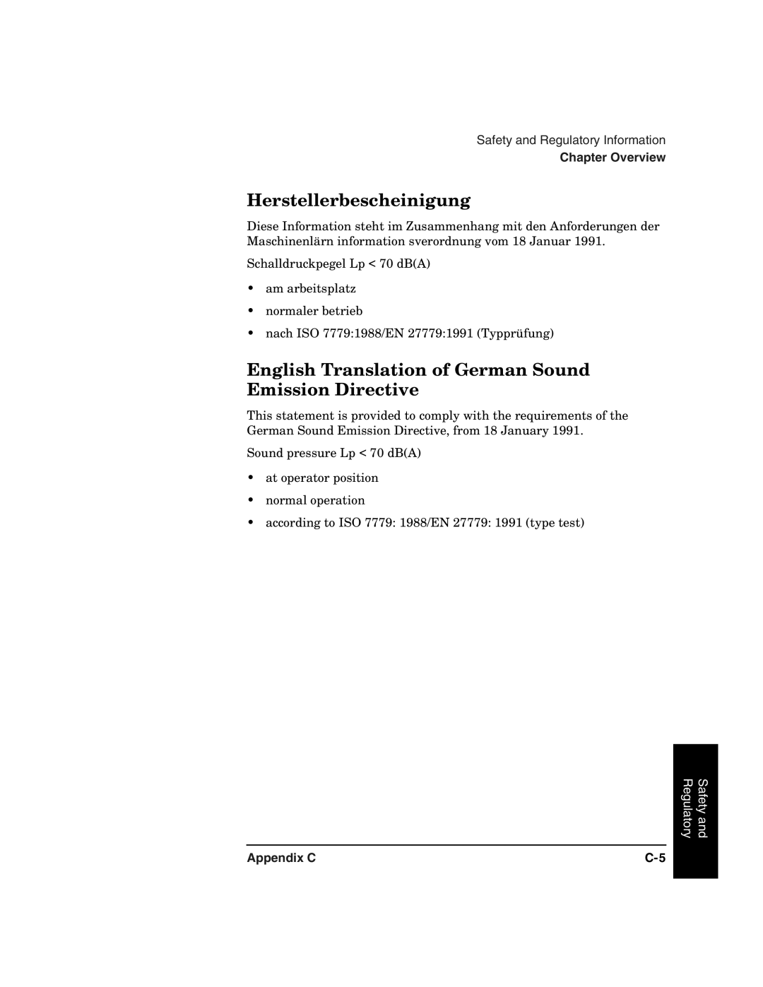 HP 2100 ER manual Herstellerbescheinigung, English Translation of German Sound Emission Directive 