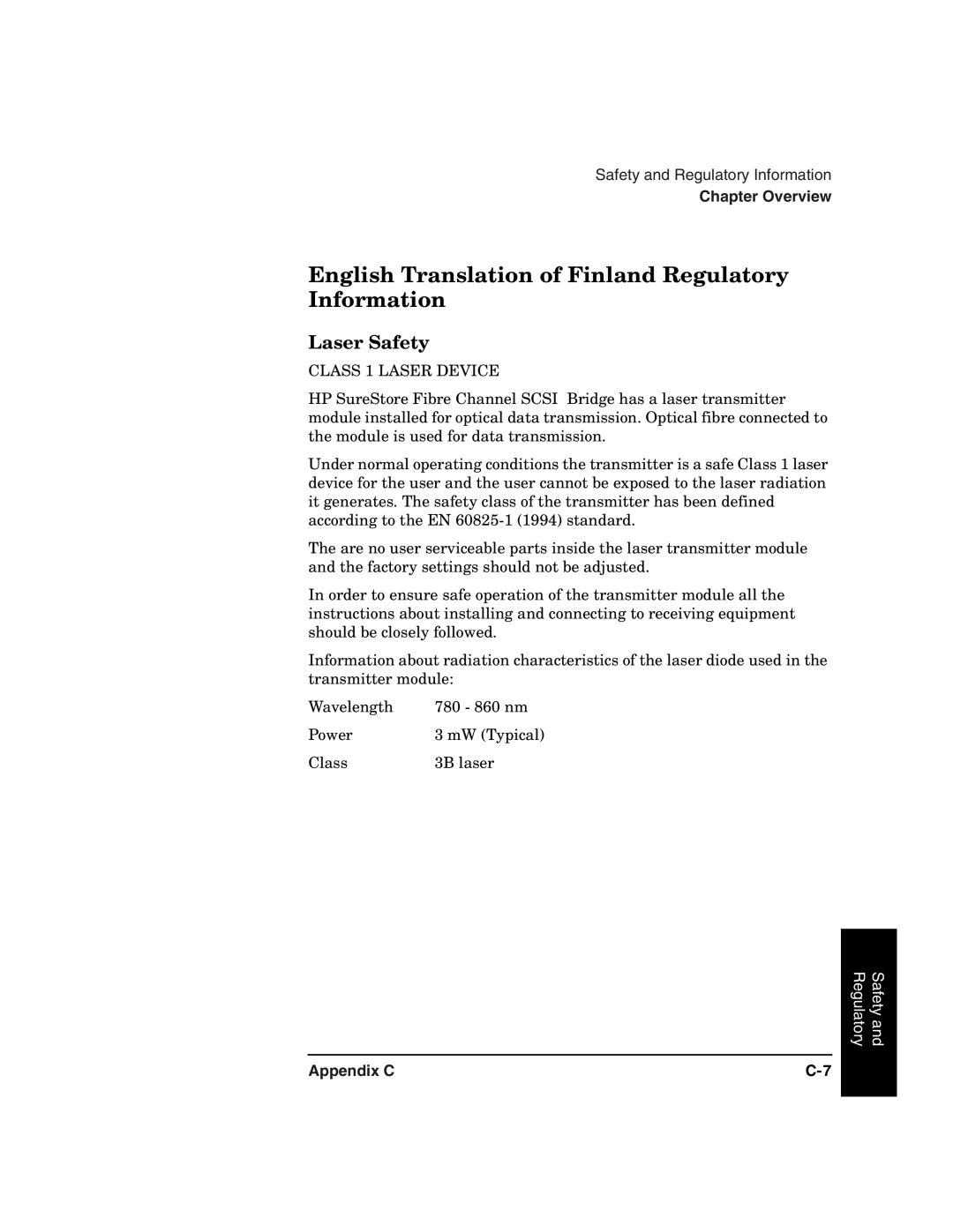 HP 2100 ER manual English Translation of Finland Regulatory Information, Laser Safety 