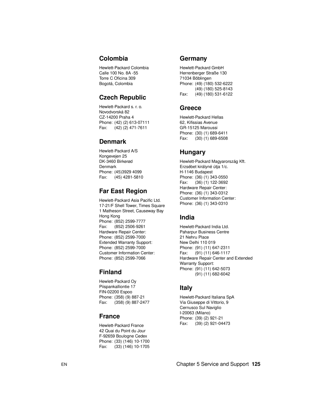 HP 2100 M manual ColombiaGermany, Czech Republic, Denmark, Far East Region, Finland, France, Greece, Hungary, India, Italy 