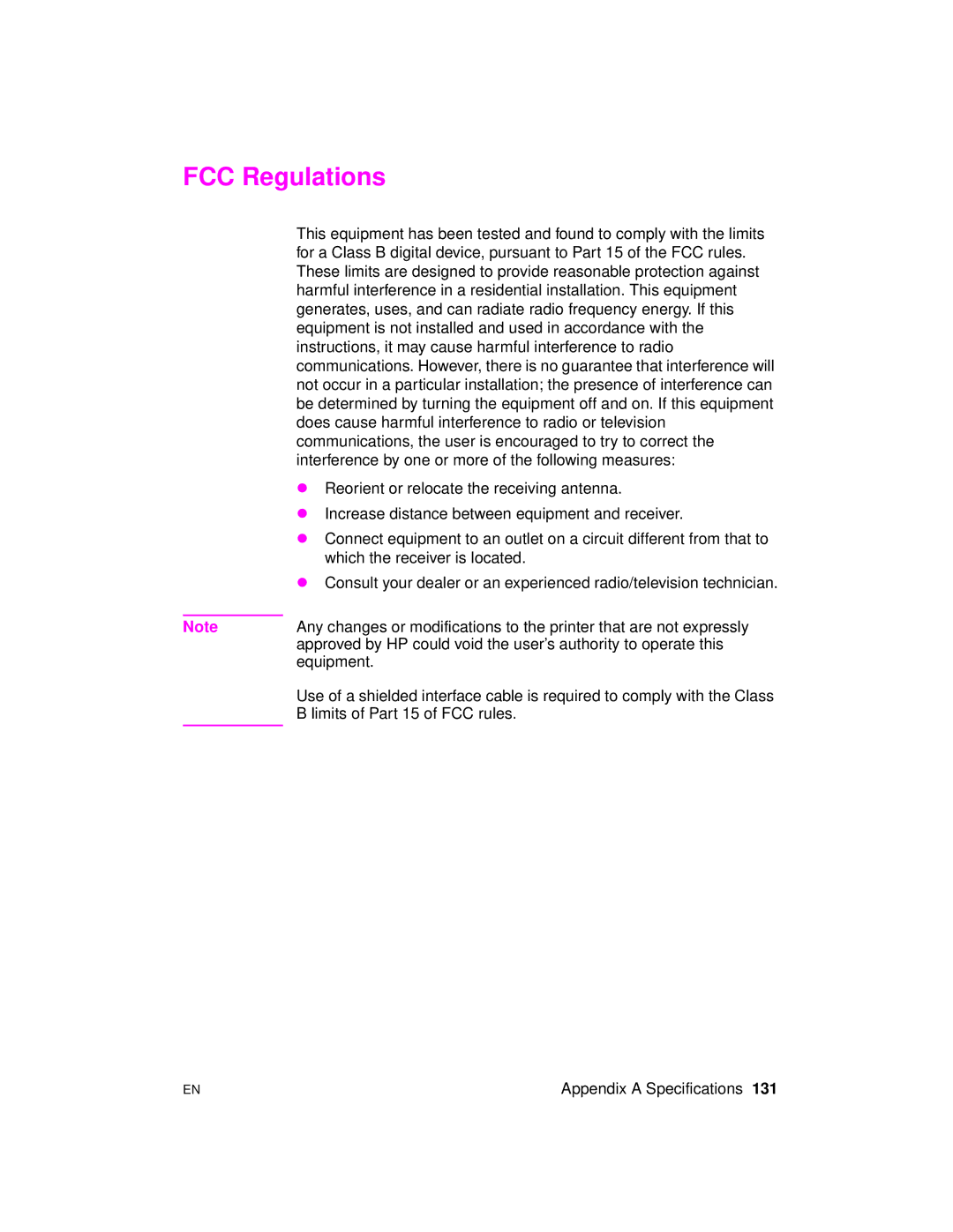 HP 2100 M, 2100 TN manual FCC Regulations 