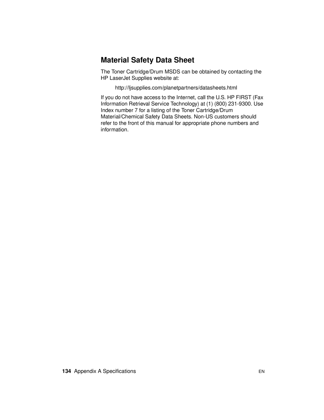 HP 2100 TN, 2100 M manual Material Safety Data Sheet 