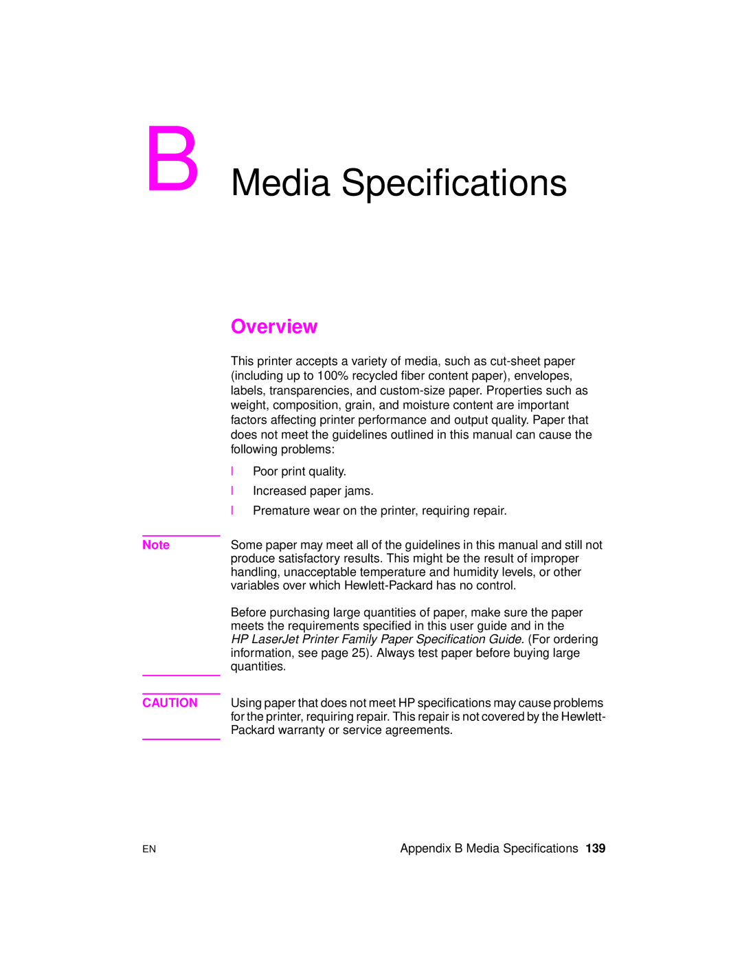 HP 2100 M, 2100 TN manual Media Specifications 