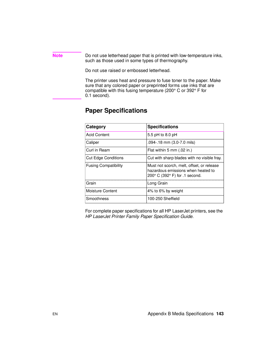 HP 2100 M, 2100 TN manual Paper Specifications, Category Specifications 