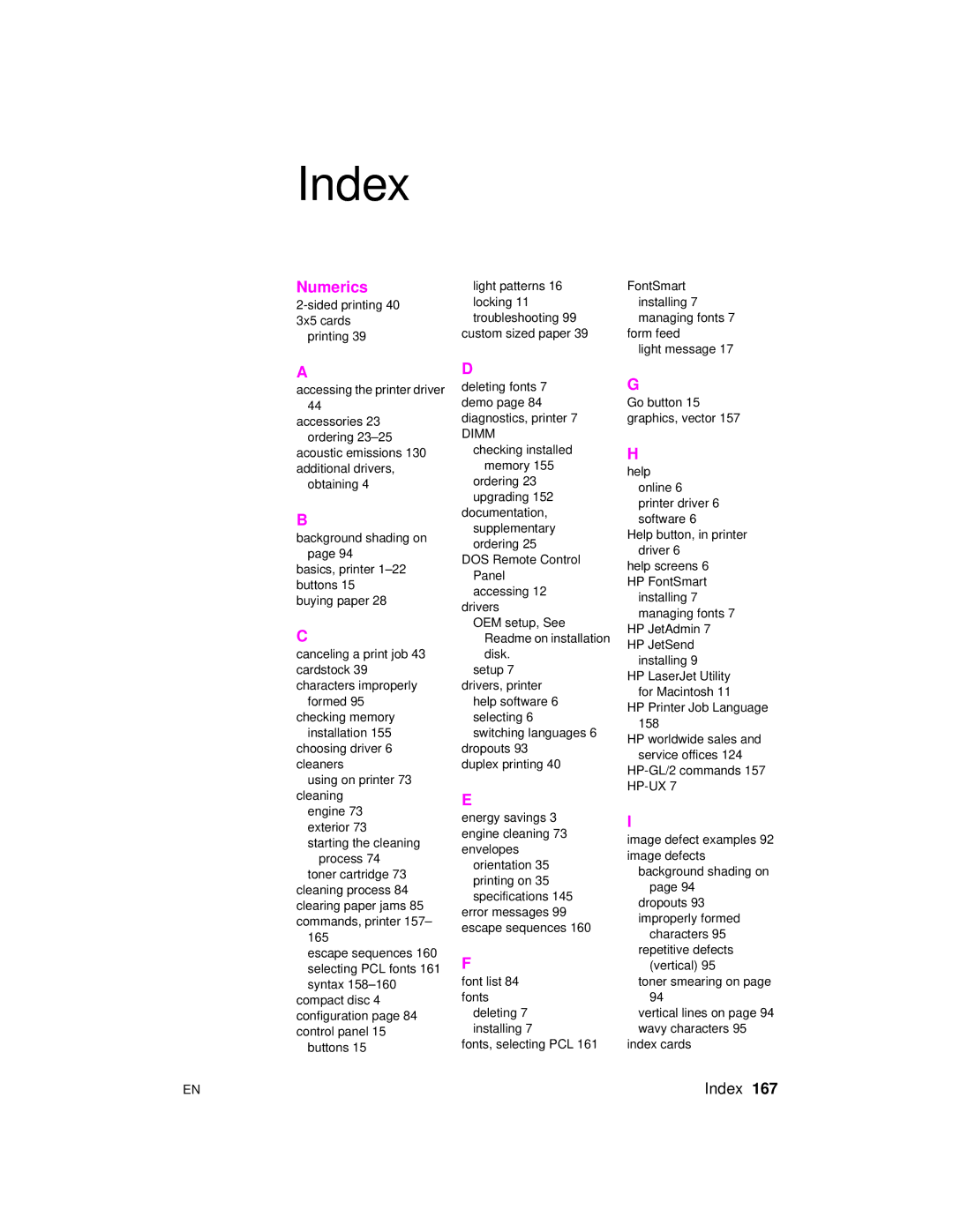 HP 2100 M, 2100 TN manual Index 